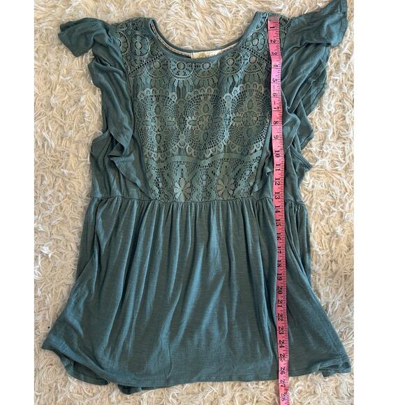 Rewind Women's Size 1X Sage Green Crochet Babydoll Blouse #0324 - Picture 7 of 8